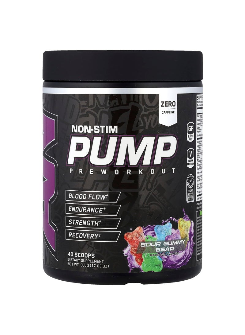 Non-Stim Pump Pre Workout, Sour Gummy Bear, 17.63 oz (500 g)